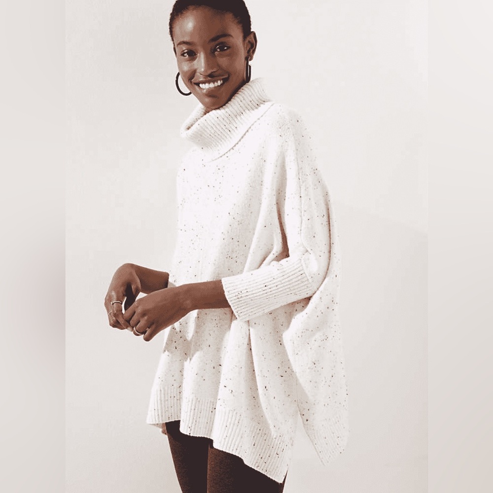 LOFT Speckled Cream Turtleneck Poncho Sweater Size XS